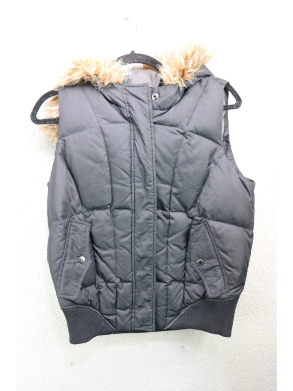Calvin Klein Jeans Black Fur Lined Hooded Down Puffer Vest-Medium-Pockets